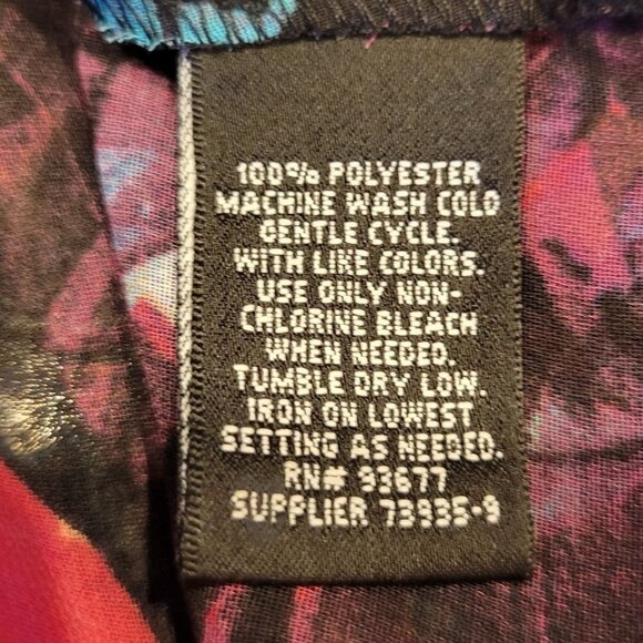 Nicole Miller Sz M Floral Semi Sheer LS Faux Wrap Hi Lo Collared Blouse Pocket - Picture 5 of 8